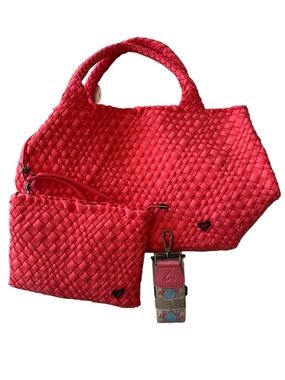 Prenelove London Large Woven Pink Bag w/ Matching Clutch Insert Crossbody Strap